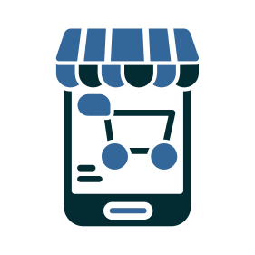 An icon of a shopping cart with a mouse arrow pointing to it.