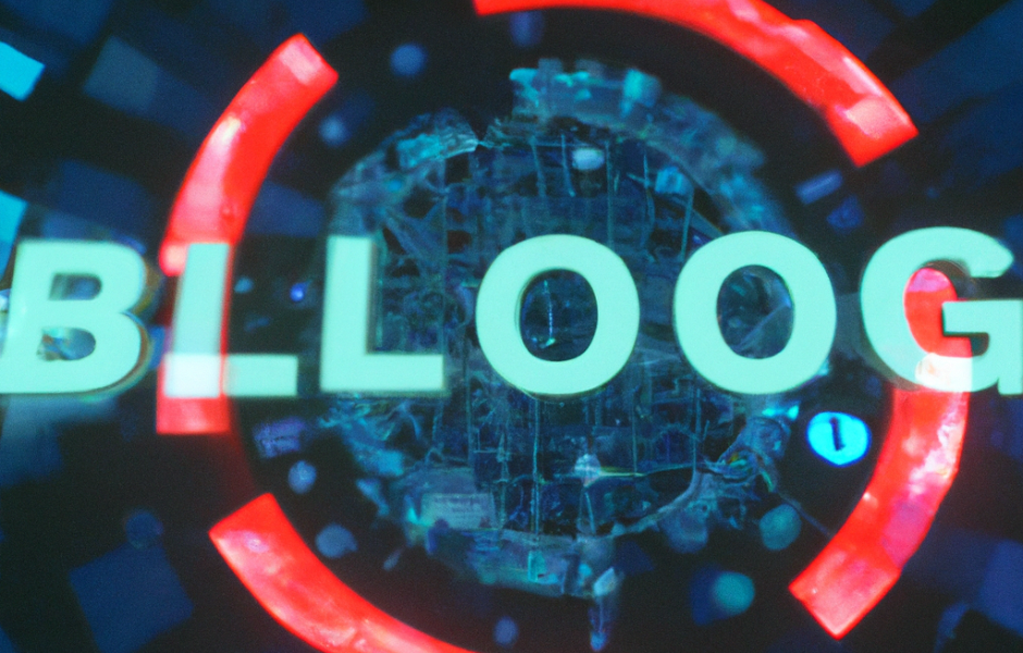 A blloog logo with a globe in the background