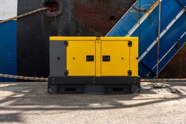 Tow power generators standing stand on the quay.