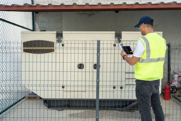 Technician working on electric power generator
