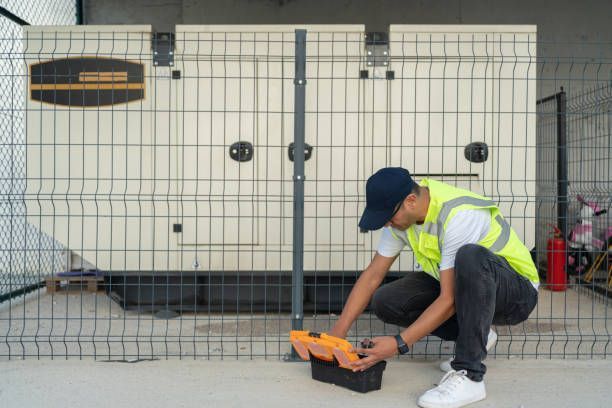 Technician searching for tools while servicing an electric generator