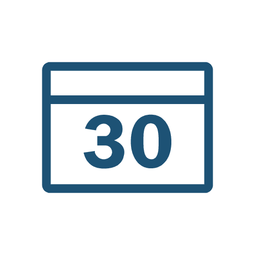 A calendar icon with the number 30 on it.