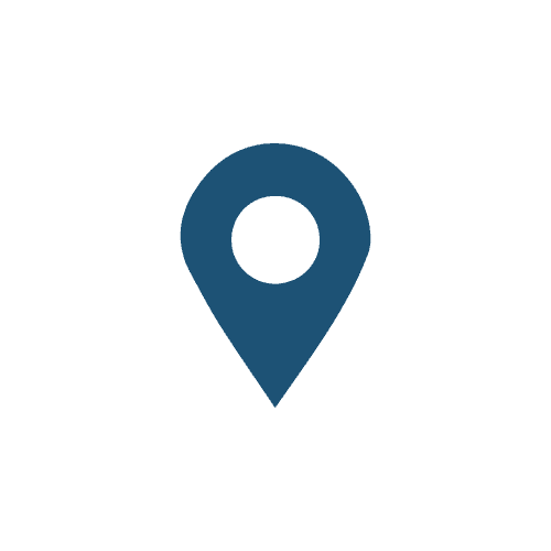 A blue map pin with a white circle in the middle on a white background.