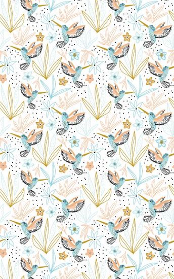 a seamless pattern with hummingbirds and flowers on a white background