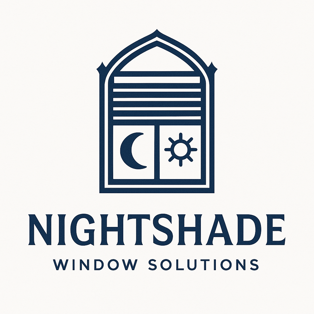 Logo for Nightshade Window Solutions: a window with a sun and moon, text below "NIGHTSHADE WINDOW SOLUTIONS."