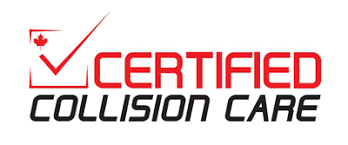 a red and black logo for certified collision care