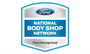 the logo for the national body shop network is blue and silver .