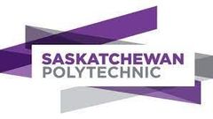 the logo for saskatchewan polytechnic is purple and white .