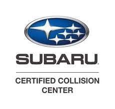 a subaru certified collision center logo on a white background .