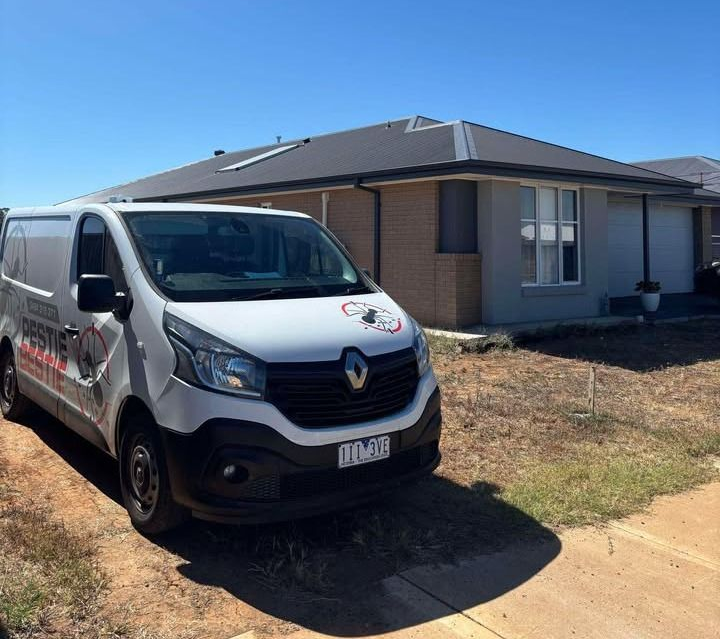 White Van Parked in Front of A One-Story House — Pestie Bestie Pest Control In Shepparton, VIC