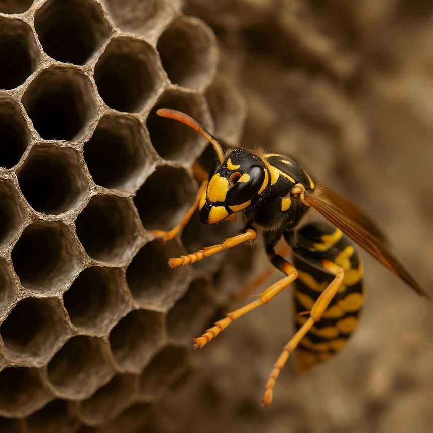 Yellow and Black Wasp Perched on A Honeycomb Nest — Pestie Bestie Pest Control In Shepparton, VIC