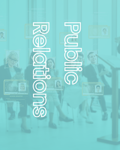 People in business attire with overlay of facial recognition software; 