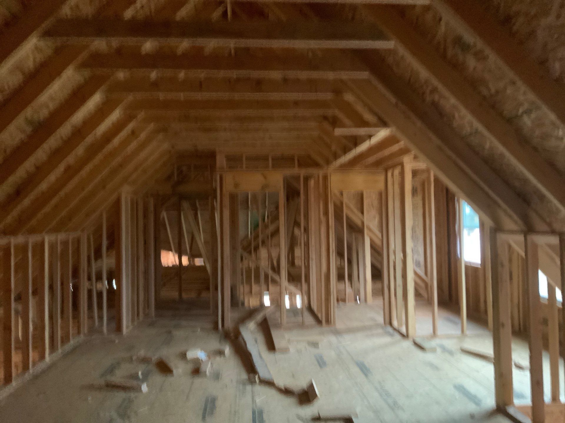 The attic of a house that is being built