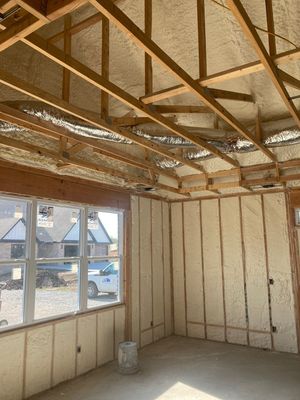 A room with a lot of insulation on the walls and ceiling.