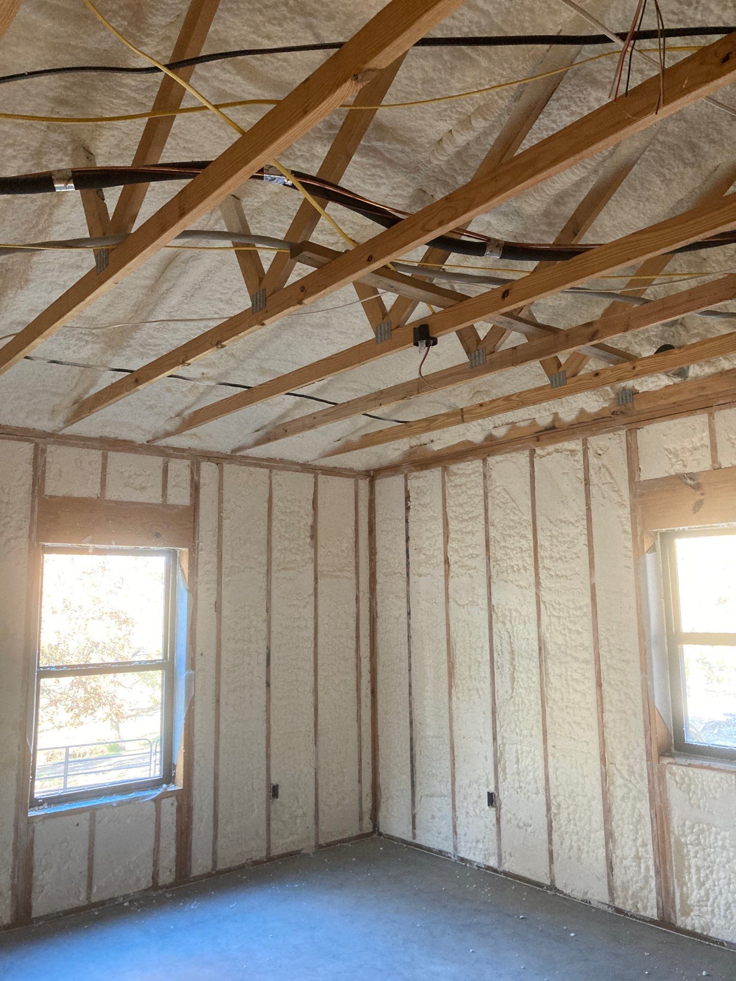 A room with a lot of insulation on the walls and ceiling.