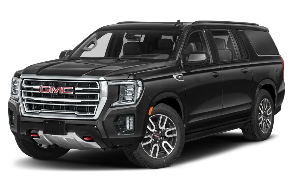 Black GMC Yukon SUV, front view.