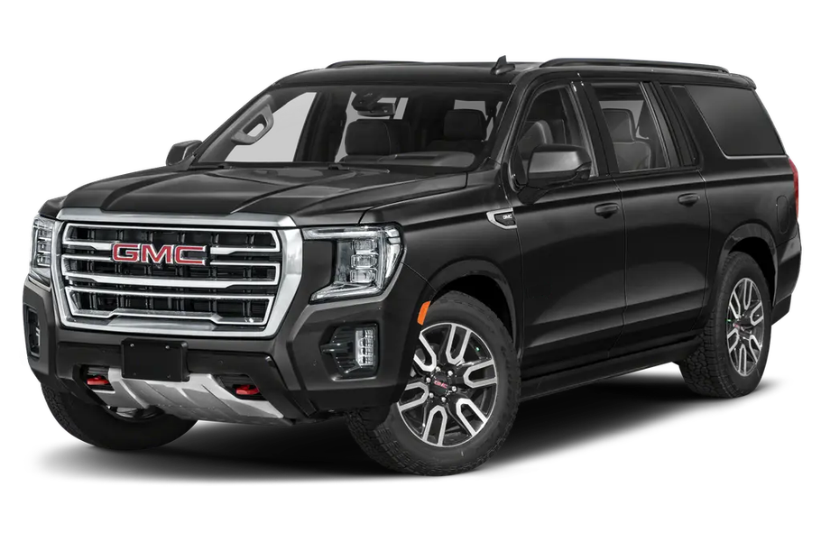 Black GMC Yukon SUV, front view.