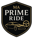 MA Prime Ride logo: Black and gold shield with car graphic and steering wheel.