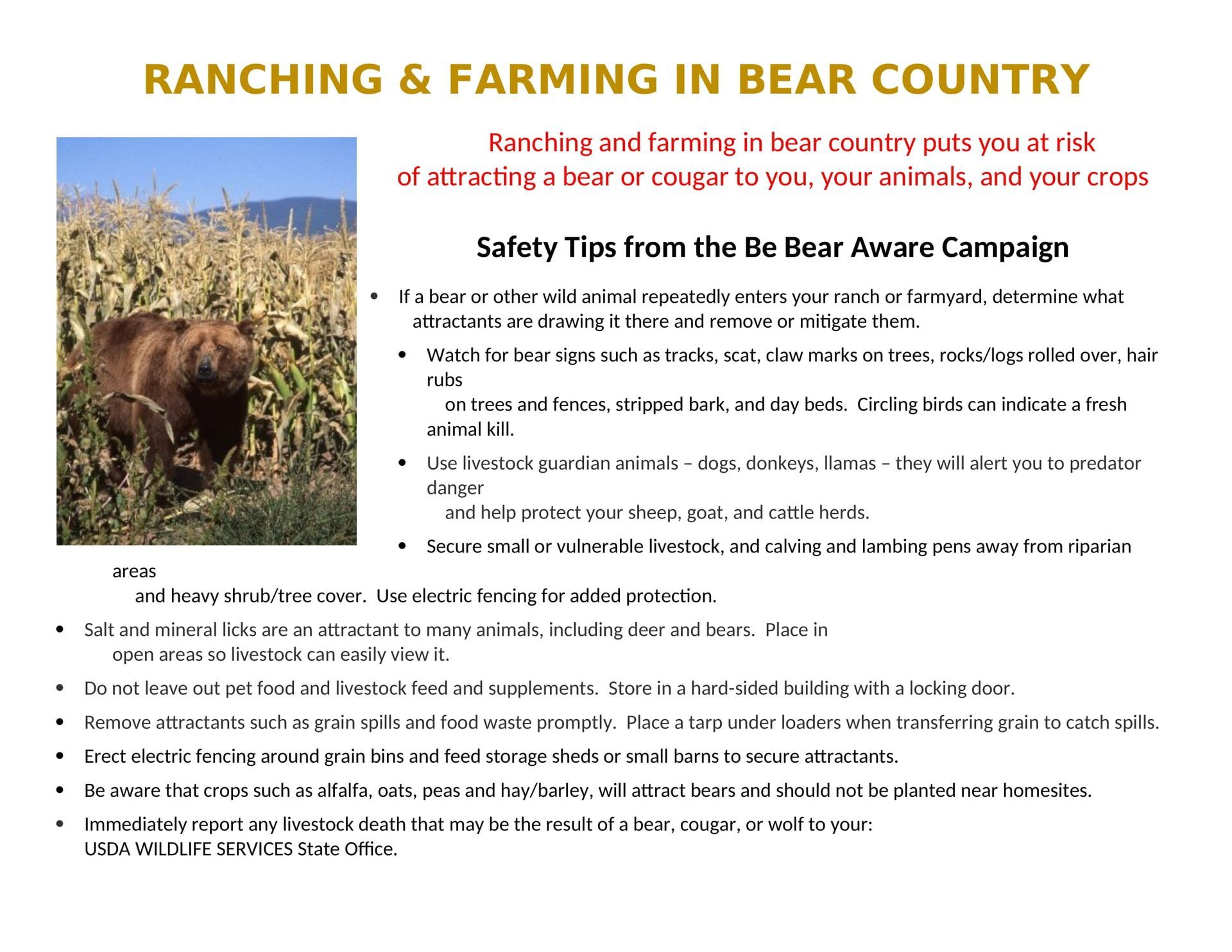 Ranches and Farms in Bear Country Fact Sheet