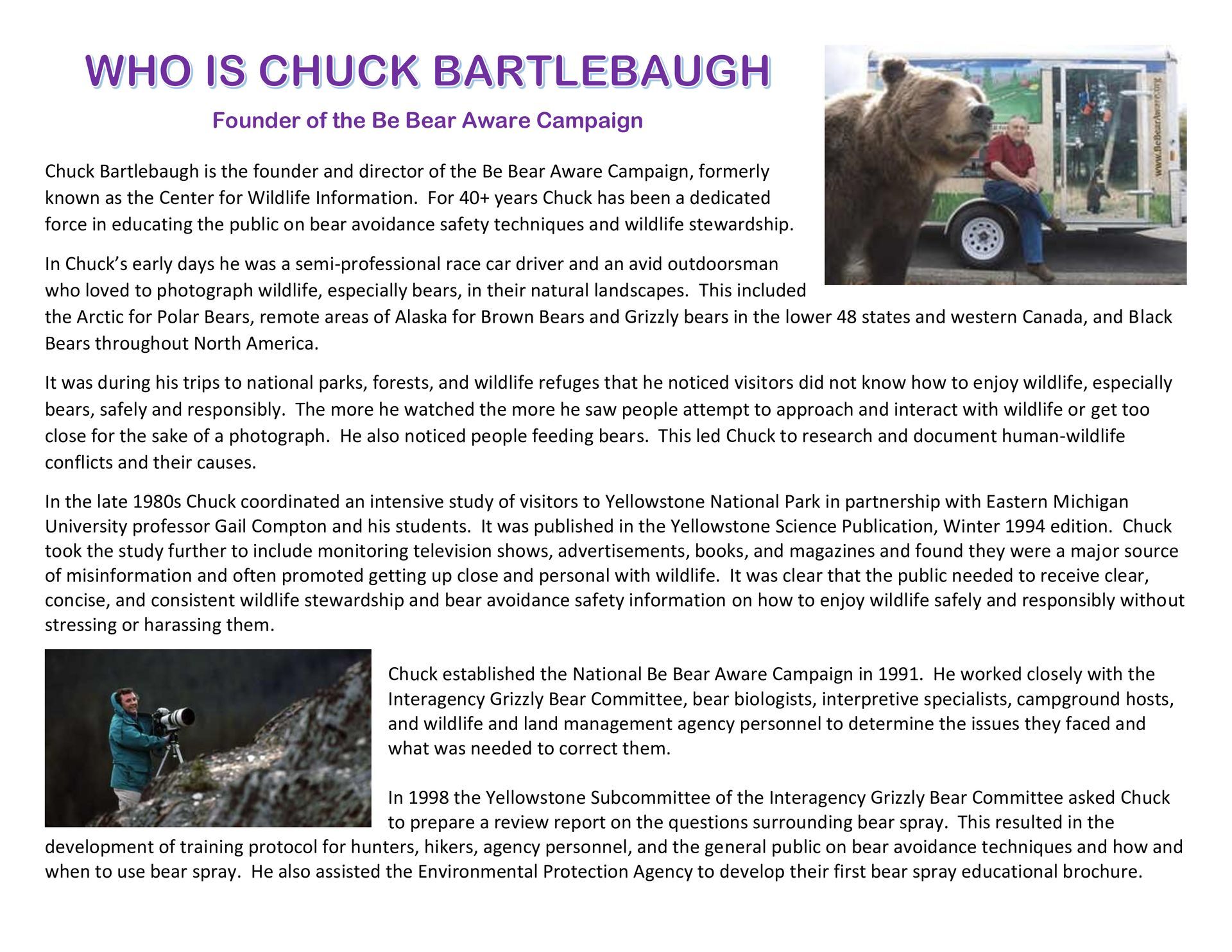 Tips for wildlife stewardship, with videos, covering space, safety, and wild behavior, from Be Bear Aware Campaign.