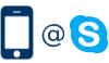 Telefon, E-Mail und Skype-Symbol
