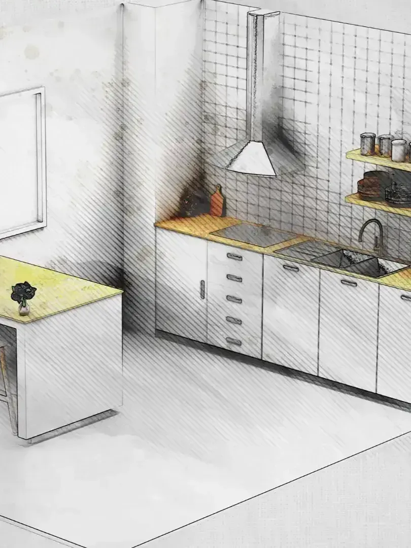 Kitchen with white cabinets, yellow countertops, tiled backsplash, and a window.