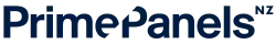 A blue and white logo for prime panels nz