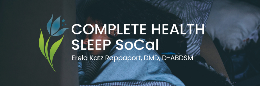 A complete health sleep socal logo with a person sleeping in the background