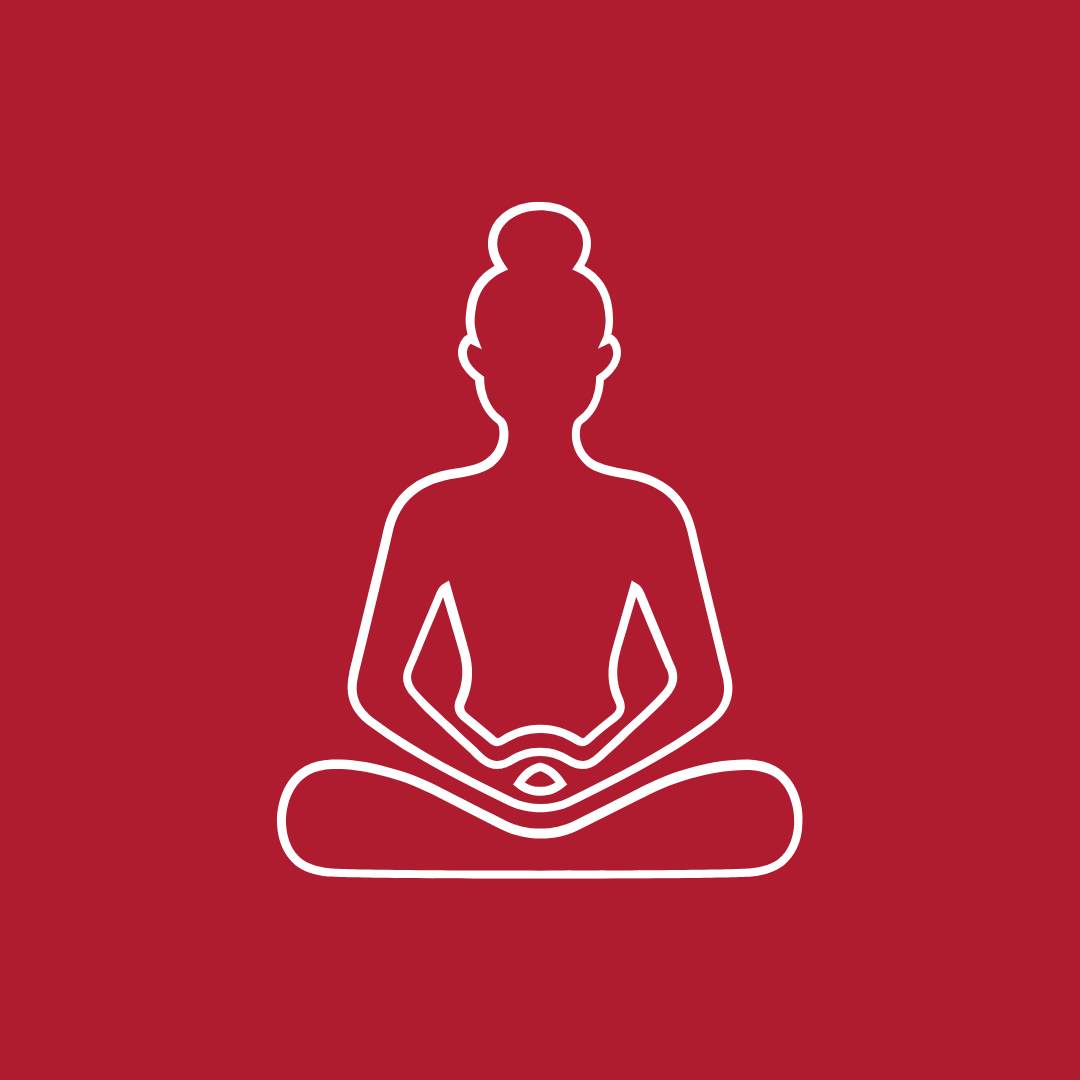 silhouette of a yoga instructor doing a pose  on a red background.