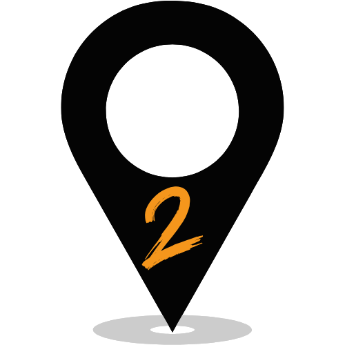 Een zwarte speld met het cijfer 2 erop.