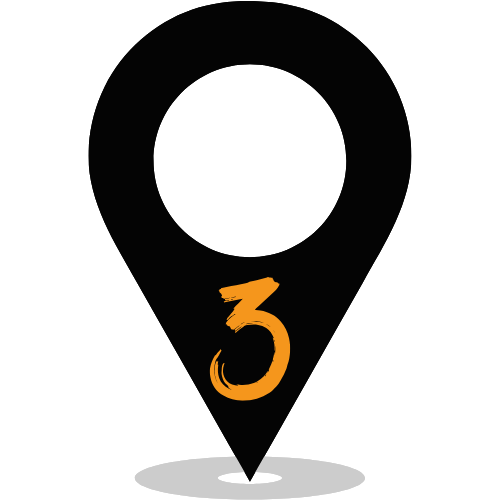 Een zwarte speld met het cijfer drie erop.