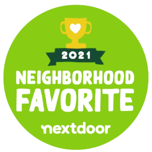 A green sticker that says neighborhood favorite nextdoor
