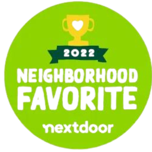 A green sticker that says neighborhood favorite nextdoor