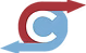 Red and blue arrows in a circular motion overlaying a light blue letter 