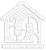 A black and white drawing of a house with the letter g on it.