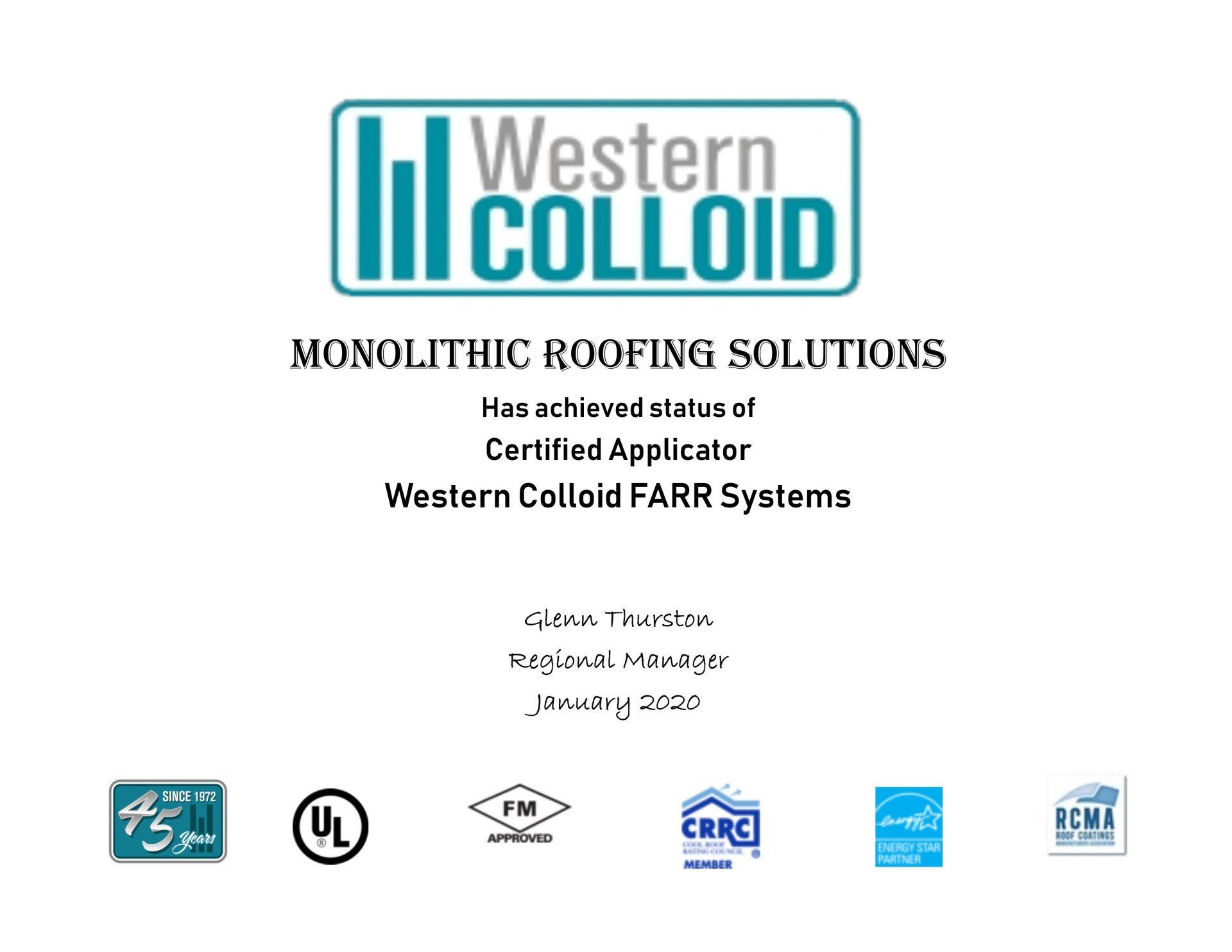 Western Colloid Certified Applicator - Monolithic Roofing Solutions