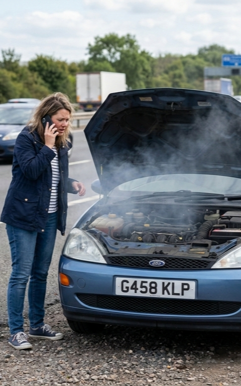 Emergency roadside service helping driver with vehicle breakdown