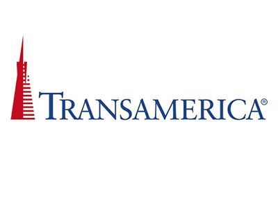 Transamerica logo with a red and white pyramid-shaped building next to dark blue text.