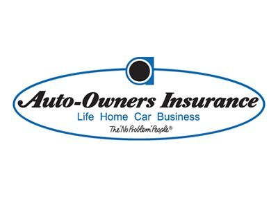 Auto-Owners Insurance logo: Blue oval with company name. Offers life, home, car, and business insurance.