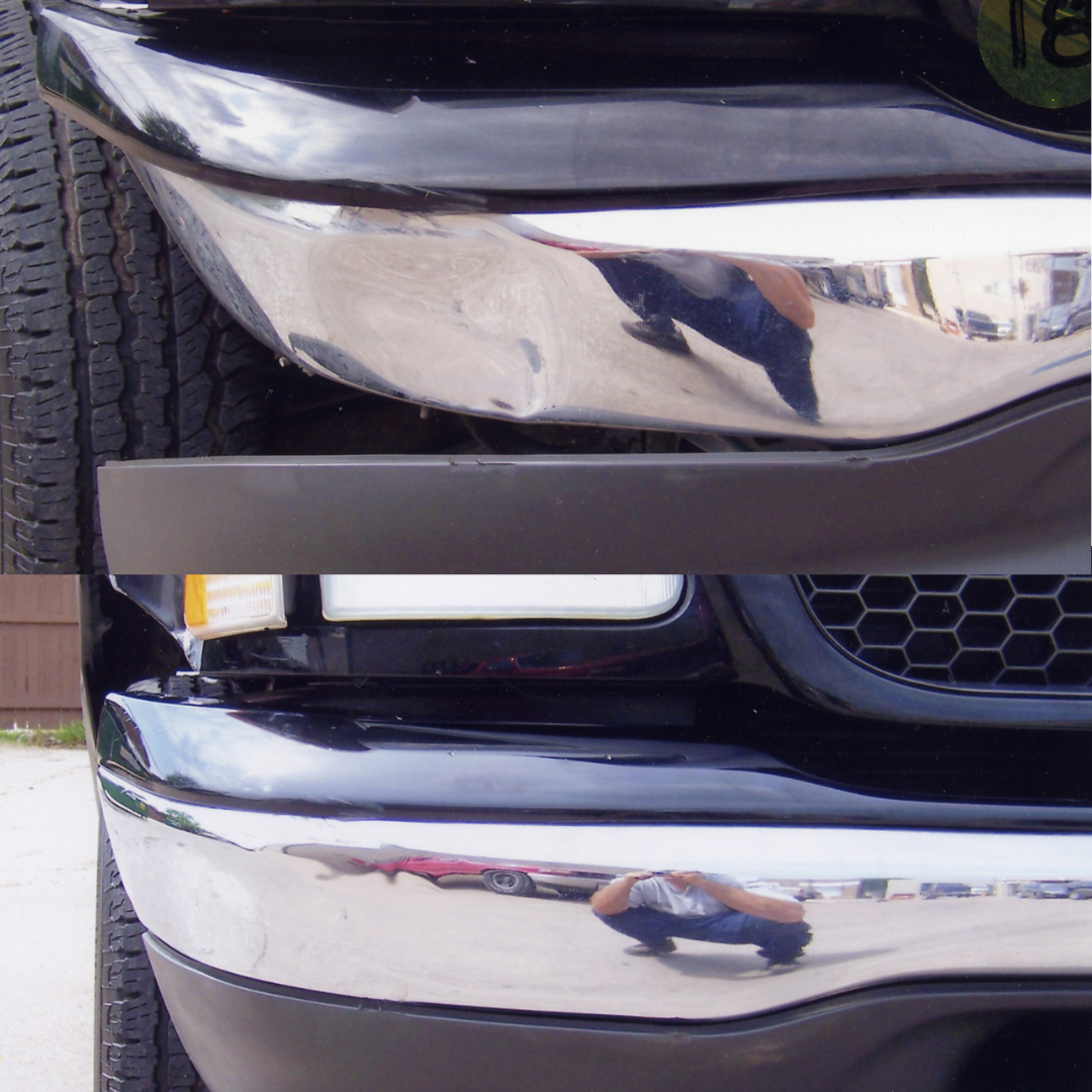 Red car with hood open, showing headlight and engine.