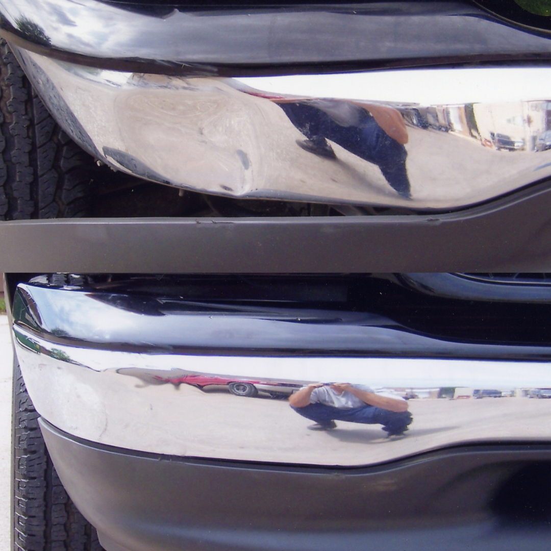 Red car with the hood open, close-up of headlight and engine.