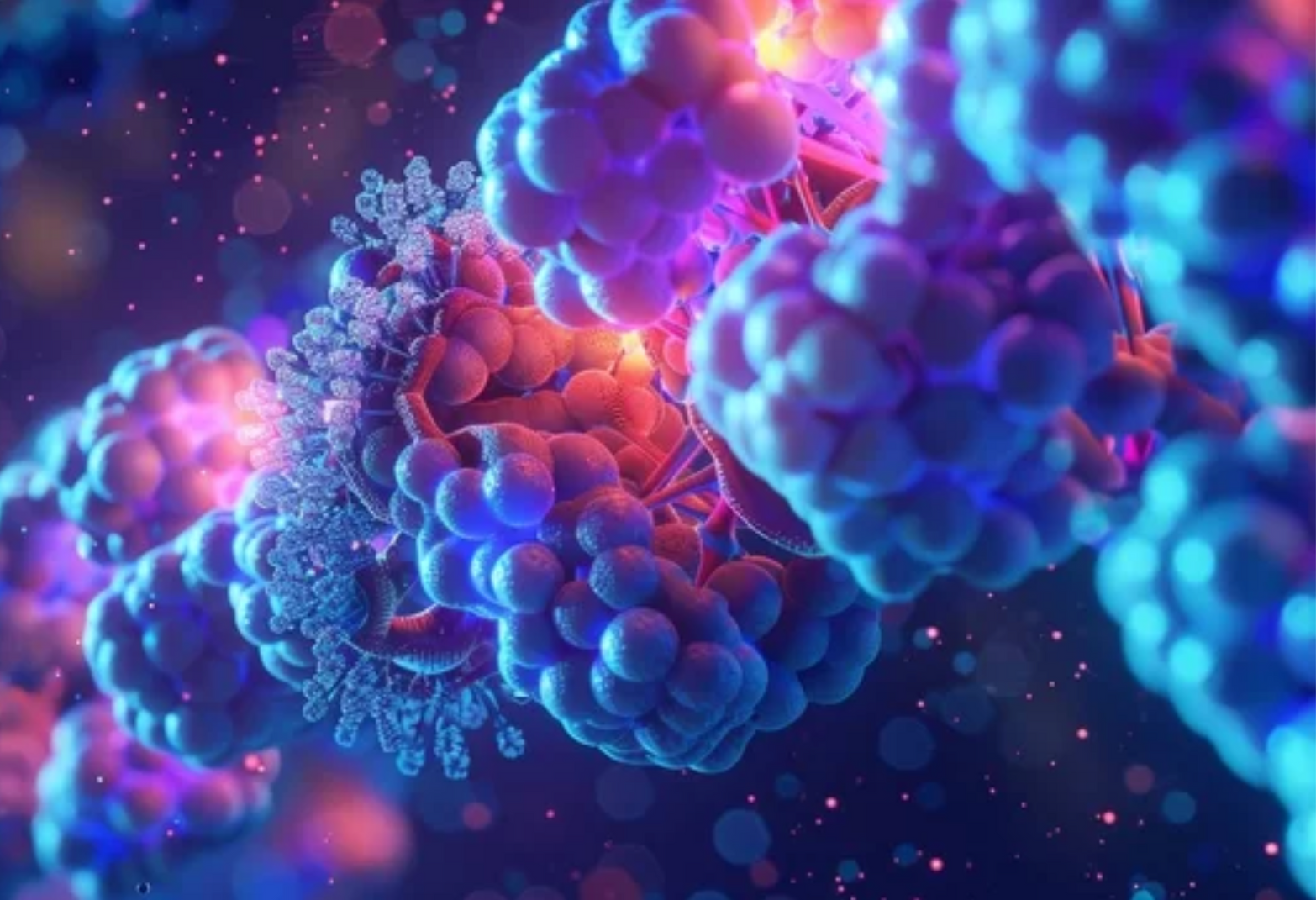 Ein computergeneriertes Bild einer Zelle unter einem Mikroskop. Skinnutrition