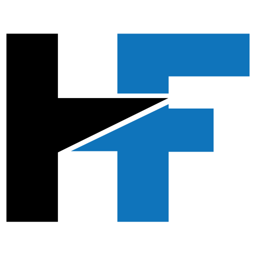 A black and blue logo with a triangle in the middle.