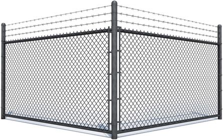 A chain link fence with barbed wire on top of it.