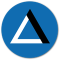 A blue circle with a white triangle in the middle