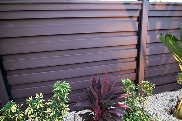 A fence with a few plants in front of it
