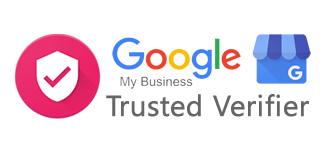 the google my business trusted verifier logo is shown on a white background .