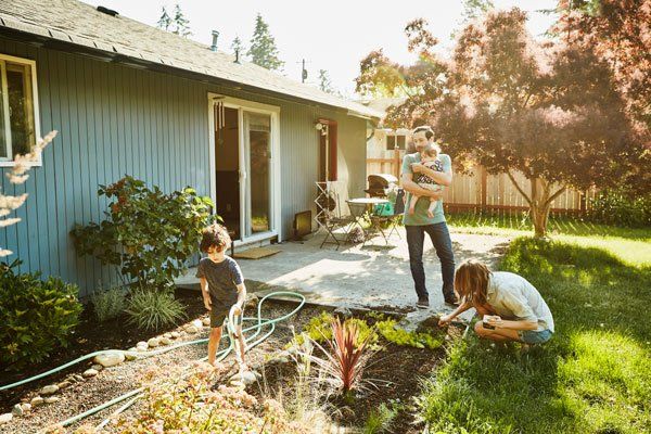 family in backyard