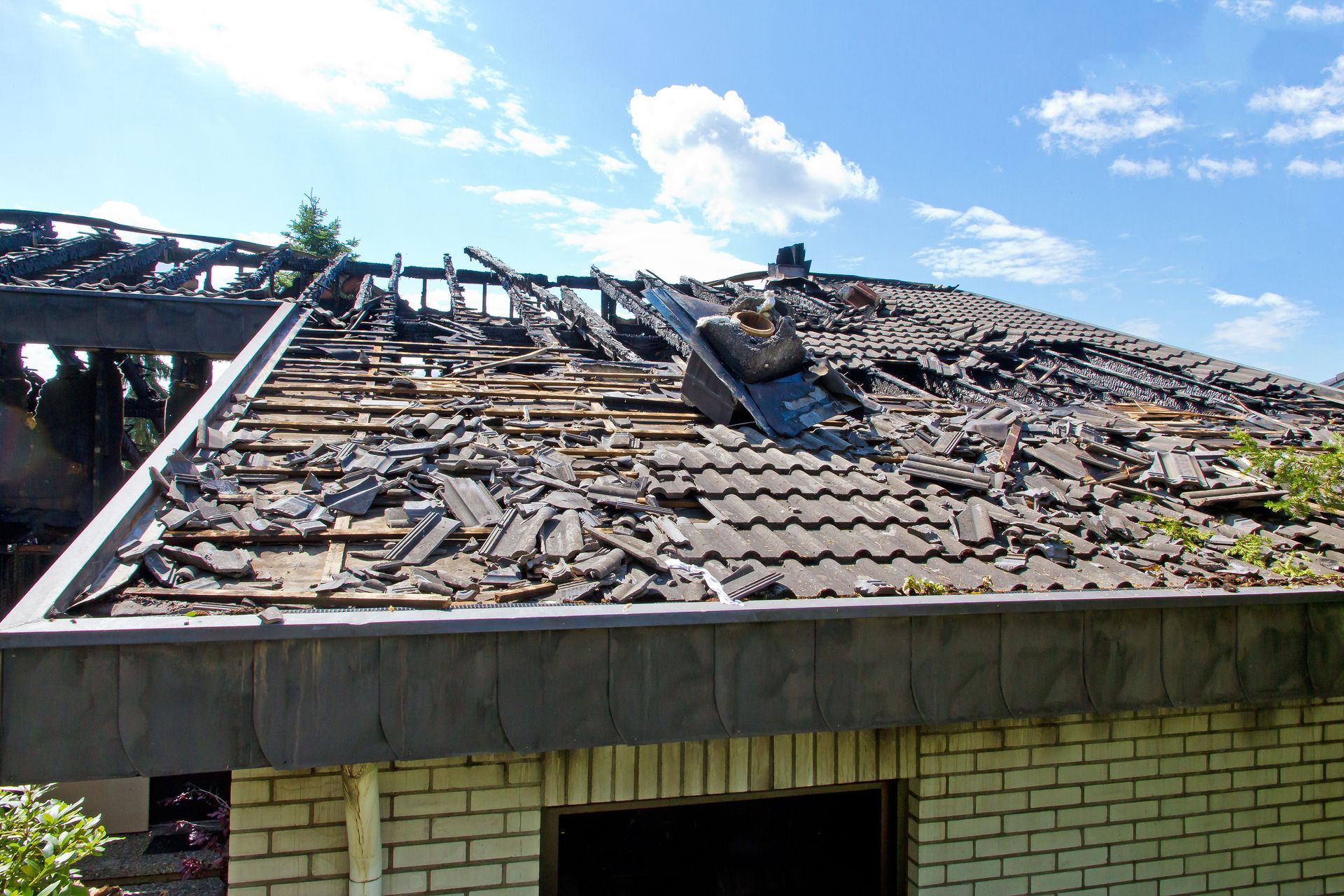 Damaged roof of the house