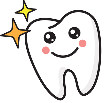 A tooth with a smiling face and two stars around it.
